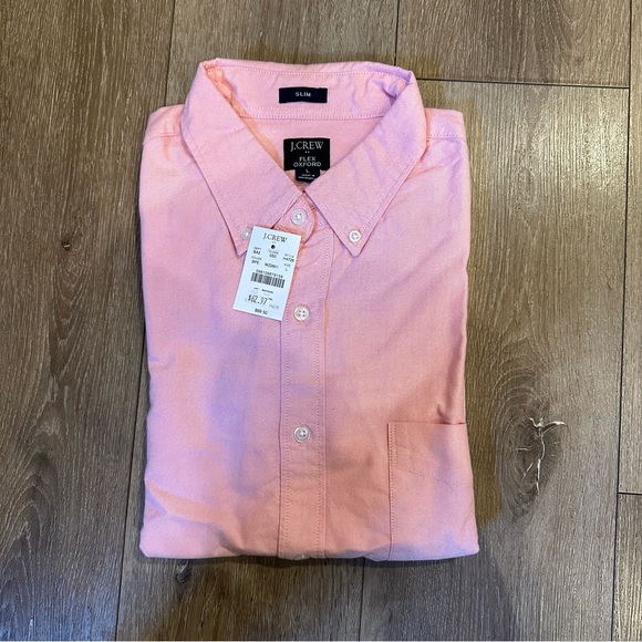 NWT JCrew flex Oxford button up shirt size Large slim fit solid color pink - Picture 2 of 2